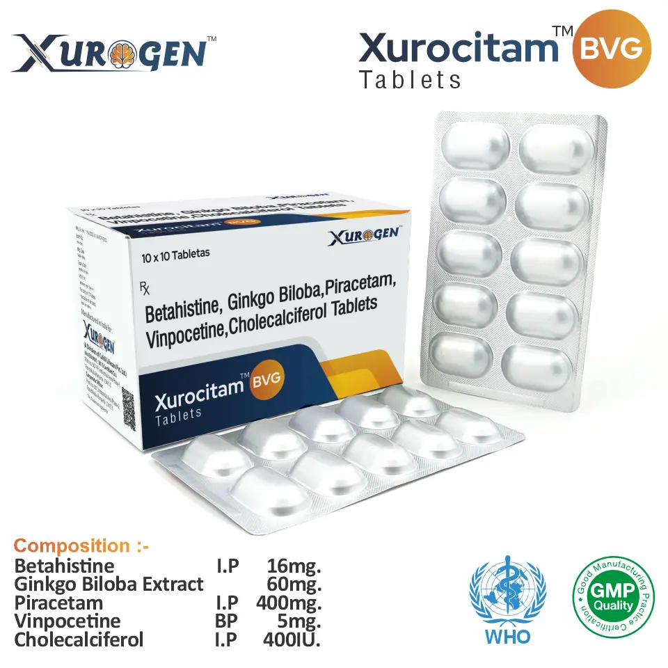 Betahistine 16 mg + Piracetam 400 mg + Vinpocetine 5 mg + Ginkgo Biloba 60 mg + Vitamin D3 400 IU Tablet PCD Franchise